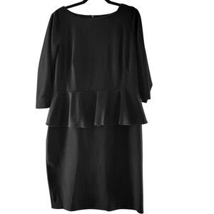 Calvin Klein Black Crew Neck Peplum Sheath Dress 3/4 Sleeves Size 38 or M
